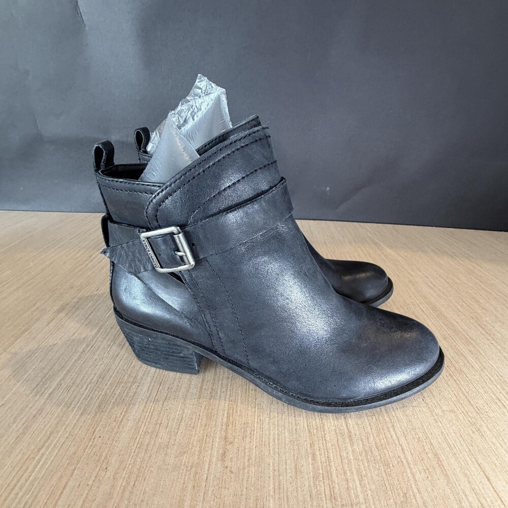 Vince Camuto Boots Womens Size 7.5 Black Bemer Ankle Bootie Buckle Zip Shoes